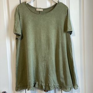 Olive Green Short Sleeve Top with Bottom Ruffle